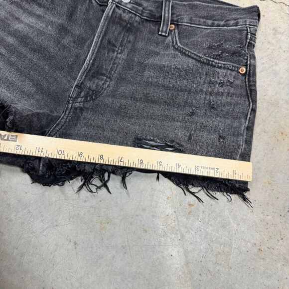 Levis Womens Premium 501 Original Shorts Black Denim Cut Off 32 Waist Distressed - Picture 5 of 12